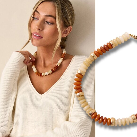 Rainbow Ombre Beaded Gold Neutral Boho Classic Boho Style Statement Necklace NEW - Picture 5 of 6